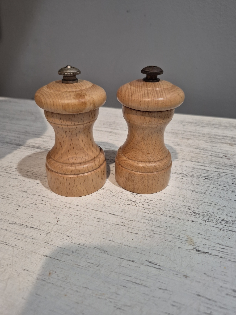 Vintage Peugeot Lion 3" Salt & Pepper Set Wood